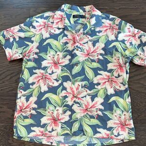 Polo by Ralph Lauren Flower Power Linen/Cotton Blend Aloha Hawaii Luau shirt L